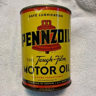 Pennzoil One Quart Steel Can,  Top Neatly Removed,  The Tough Film Oil