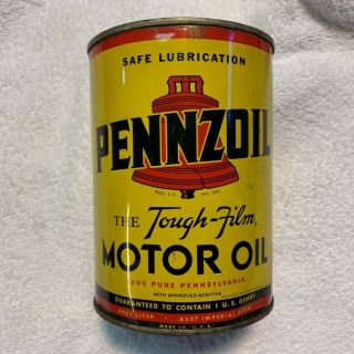 Pennzoil One Quart Steel Can,  Top Neatly Removed,  The Tough Film Oil 2