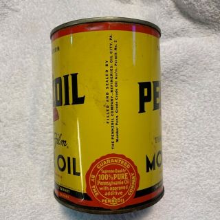 Pennzoil One Quart Steel Can,  Top Neatly Removed,  The Tough Film Oil 4