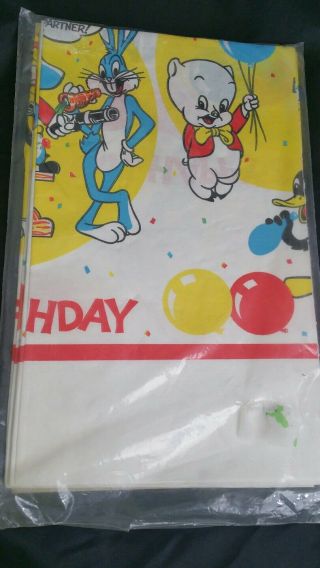 Vintage Looney Tunes " Happy Birthday " Paper Table Cloth 52 " X88 "