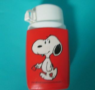 Vtg Red Snoopy Peanuts Gang King Seeley 8oz Lunchbox Thermos W Cup Stopper