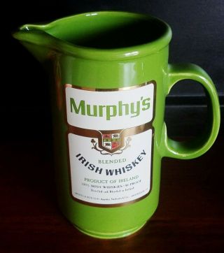 Murphys Irish Whiskey Kelly Green Ceramic Pitcher Bar Pub Decor