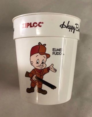 Vintage Happy Birthday Bugs Bunny Elmer Fudd Plastic Cup Looney Tunes Glass