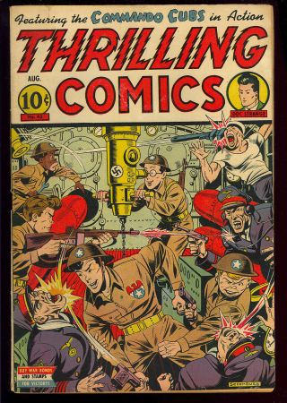 Thrilling Comics 43 Schomburg Nazi Wwii War Cover Nedor 1944 Fn -