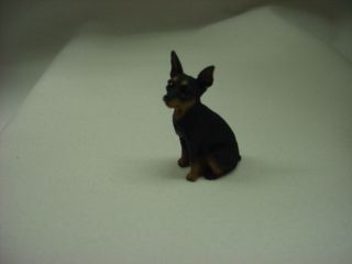 Miniature Pinscher Black Tan Puppy Dog Figurine Hand Painted Min Pin Small Mini