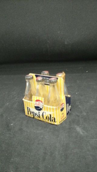 Vintage Mini Pepsi Cola Six Pack Advertising Glass Bottles (5) & Caps,  Carton