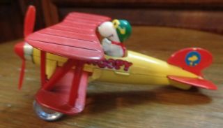 Vintage Snoopy Biplane Die Cast Metal Toy Plane Peanuts Aviva Toy Co.