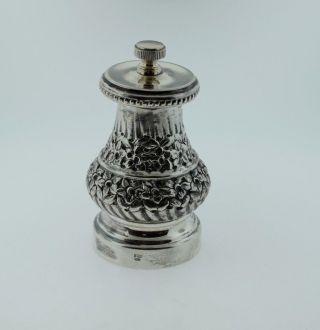 Italian 800 Silver Pepper Mill Spice Grinder Beaded Rim Hand Chased Florals