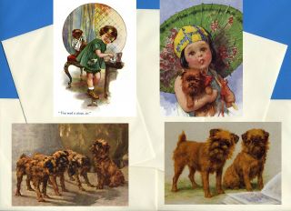 Brussels Griffon Pack Of 4 Vintage Style Dog Print Greetings Note Cards 2