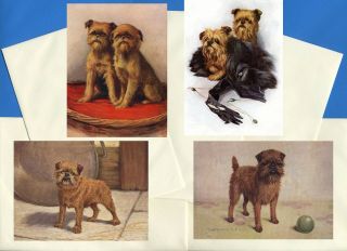 Brussels Griffon Pack Of 4 Vintage Style Dog Print Greetings Note Cards 1