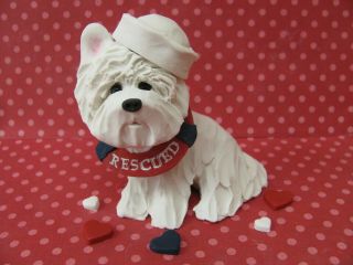Handsculpted Westie West Highland White Terrier " Rescued " Figurine