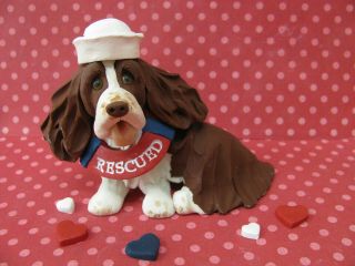 Handsculpted L/w English Springer Spaniel Dog " Rescued " Figurine