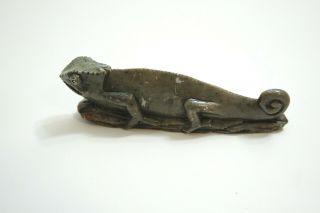 Vintage Carved Soapstone Of A 5 " Long Green Iguana Chameleon Lizard
