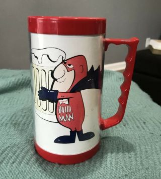 Vintage Budweiser Bud Man Zoom Beer Mug Insulated Cup Thermo - Serv Man Cave Bar