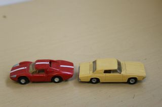 2 Vintage Aurora Toy Cigar Box Diecast Cars - Ford Thunderbird/Porsche 904 2