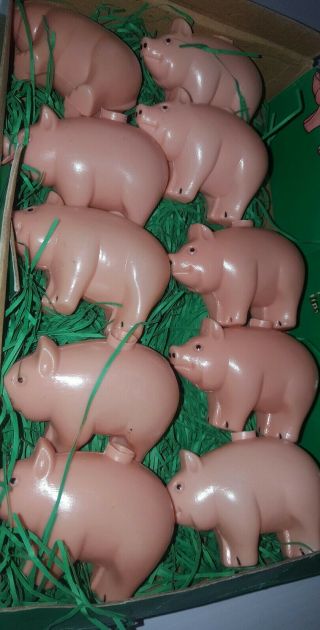 VINTAGE BLOW MOLD PIG STRING LIGHTS FARMHOUSE BARN 4 H PATIO CAMPING CHRISTMAS 4