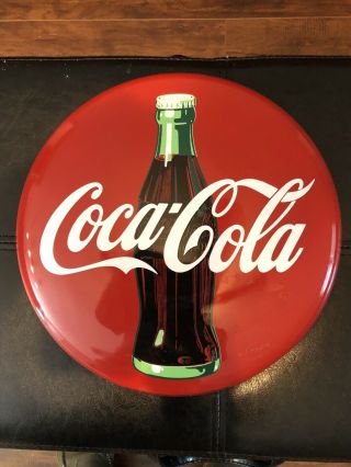 1992 12” Coca Cola Button Metal Sign Norman Rockwell