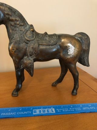 Vintage Carnival Prize Prizes Cast Pot Metal ? Brass ? Toy Horse horses 11 x 10 4