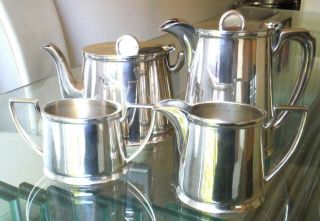 Gleaming Art Deco Sheffield Silver Plated 4pc Teaset - Walker & Hall