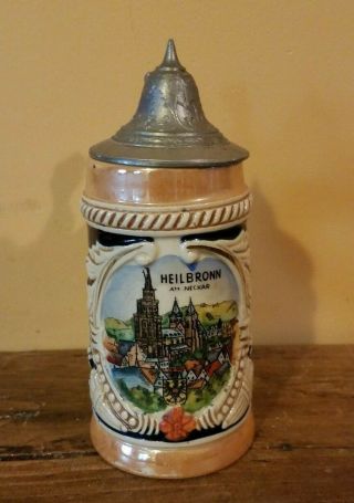 Vintage Small Lusterware German Beer Stein With Lid - Heilbronn Am Neckar
