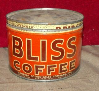 Vintage Bliss 1 Lb.  Coffee Tin Key Wind Lid