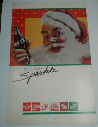 Vintage Coca Cola Store Display Poster Santa Claus 1986
