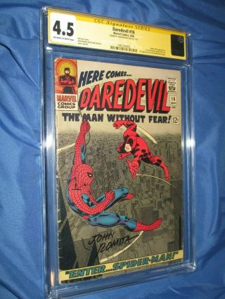 Daredevil 16 Cgc 4.  5 Ss Signed By John Romita Sr (1st Spiderman Art)