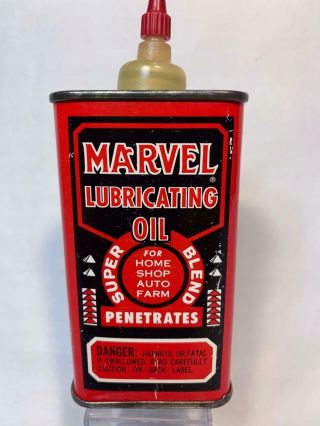 Vintage Marvel Lubricating Oil Tin Can With Top Port Chester Ny Advertising