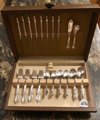 50 Piece Wm Rogers & Son Victorian Rose Flatware With Tarnish - Resisting Chest