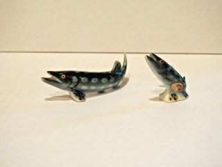 Vintage 1960 ' s Japan Bone China PIKE Fish,  Mini Collectible Figurines Set Of 2 2
