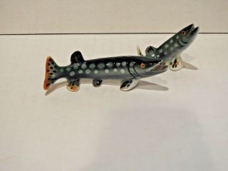 Vintage 1960 ' s Japan Bone China PIKE Fish,  Mini Collectible Figurines Set Of 2 3