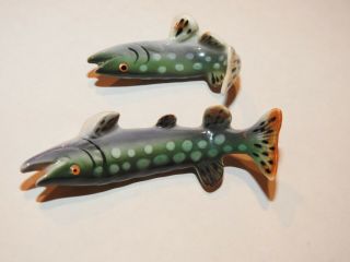 Vintage 1960 ' s Japan Bone China PIKE Fish,  Mini Collectible Figurines Set Of 2 5