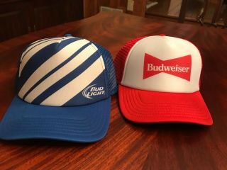 Bud Light And Budweiser Truckers Style Ball Cap Hats - -