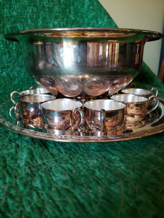 Vintage Oneida Silver Plated Punch Bowl Set - Bowl And 11 Cups