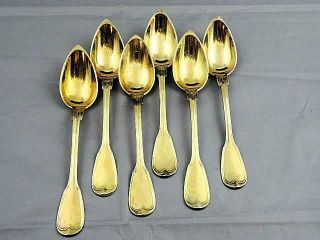6 Antique French Gold Vermeil Sterling Silver Fruit Spoons Nicolas Doubeskx 1906