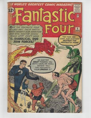 Fantastic Four 6/marvel Comic Book/2nd Dr.  Doom & Silver Age Sub - Mariner/gd - Vg