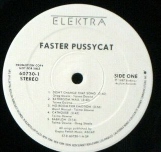 FASTER PUSSYCAT Near Unplayed 1987 White label Promo LP,  autographed 8x10 3