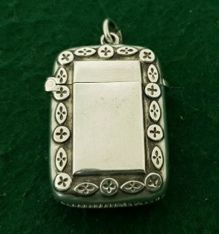 Antique Hallmarked 1896 Cs Tbs Solid Sterling Silver Vesta Case With Matches