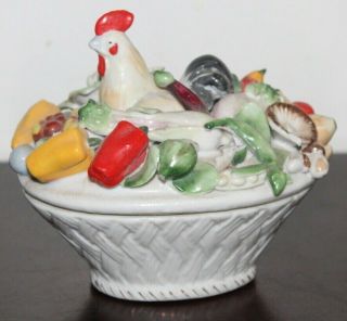 Antique Staffordshire Rooster Hen On Nest Fruit & Vegetables Early 19th Century