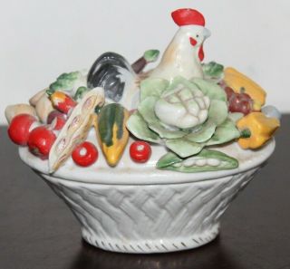 ANTIQUE Staffordshire ROOSTER Hen On Nest FRUIT & VEGETABLES Early 19th Century 3