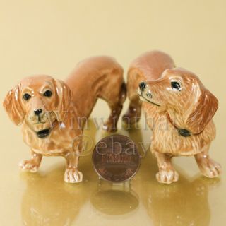 2 Red Dachshund Dog Puppy Set Ceramic Pottery Animal Miniature Figurine