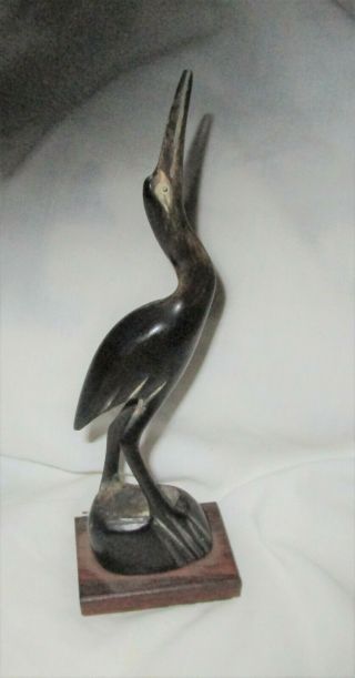 Vintage Hand Carved Water Buffalo Horn Heron,  India