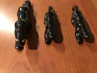 3 Vintage Clay Pottery Ceramic Crouching Black Panther Japan Redware Red Mouth