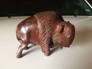 Native American Hand Carved Wood Buffalo Bison 5 1/4 " Long 4 1/2 " High