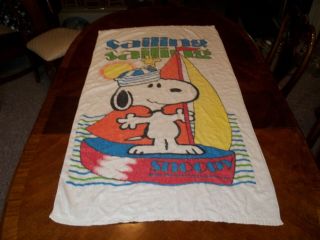 Vintage Peanuts Snoopy Woodstock Sailing Large Beach Towel