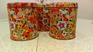 Retro Vintage Style Set Of 3 Metal Tin Storage Containers - Floral