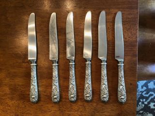 6 Kirk - Stieff Repousse Sterling French Knives With Bolster And Stainless Blades