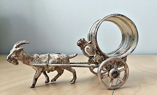 Antique Victorian Silverplate Napkin Ring Holder Goat And Cart