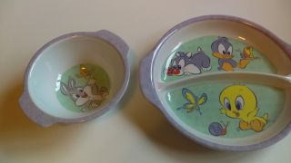 ZAK Designs Looney Tunes Baby Sylvester,  Tweety,  Bugs Bunny Child ' s Plate & Bowl 2
