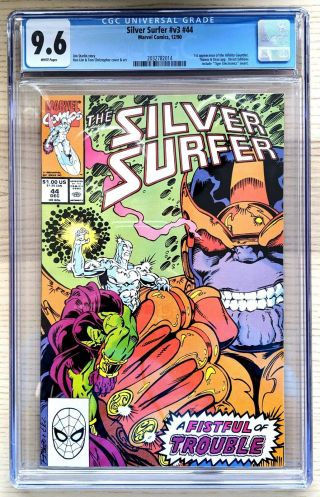Silver Surfer 44 Cgc 9.  6 Nm,  1st Infinity Gauntlet Avengers Infinity War Endgame